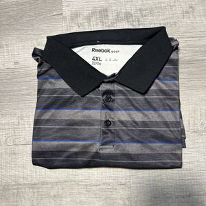 Reebok Golf Polo Shirt Mens 4XL Black Gray Blue Stripes Short Sleeve Polyester